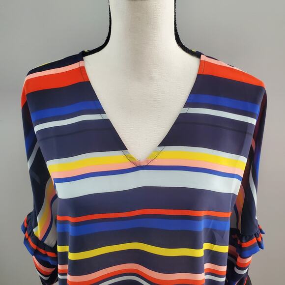 Halogen Striped Color Block Tie Sleeve Blouse Top Size S - Picture 3 of 7